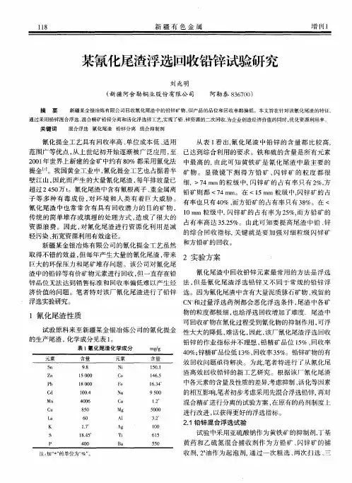 某氰化尾渣浮选回收铅锌试验研究