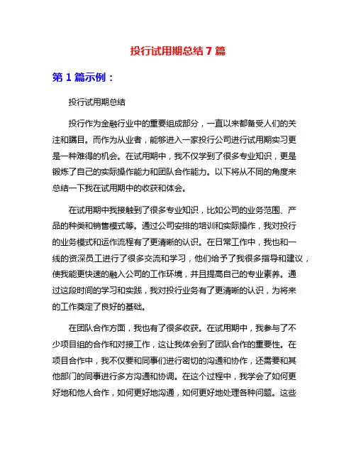 投行试用期总结7篇