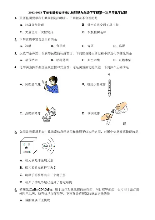 2022-2023学年安徽省安庆市九校联盟九年级下学期第一次月考化学试题