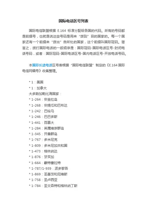 国际电话区号列表