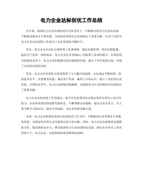 电力企业达标创优工作总结