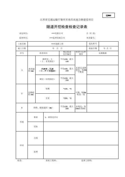 隧道开挖检查检查记录表