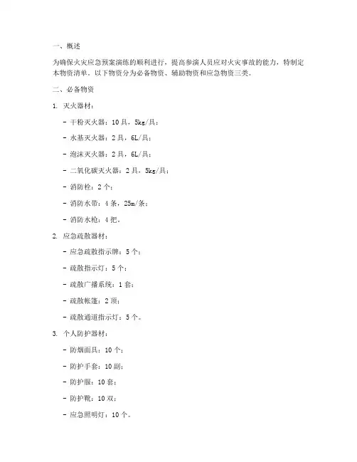 火灾应急预案演练物资清单