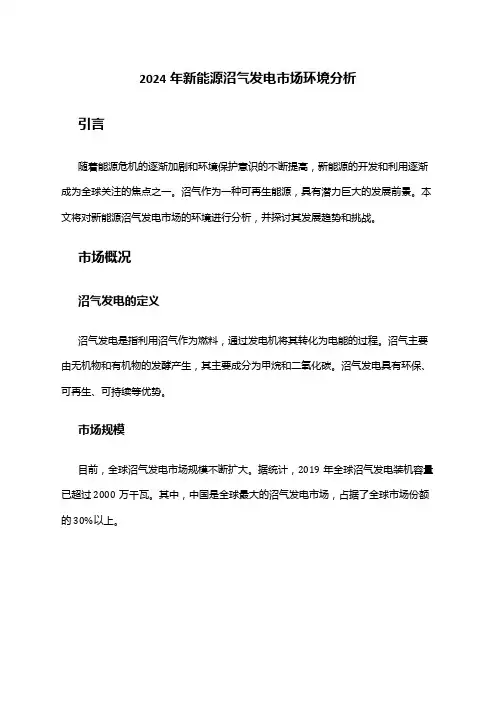 2024年新能源沼气发电市场环境分析