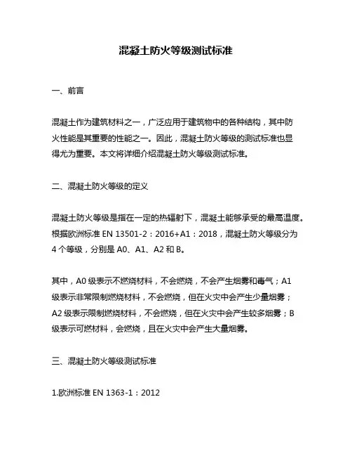混凝土防火等级测试标准