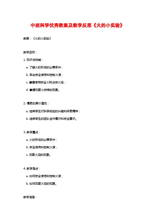 中班科学优秀教案及教学反思《火的小实验》