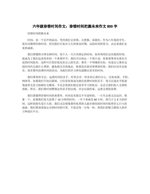 六年级珍惜时间作文：珍惜时间把握未来作文800字