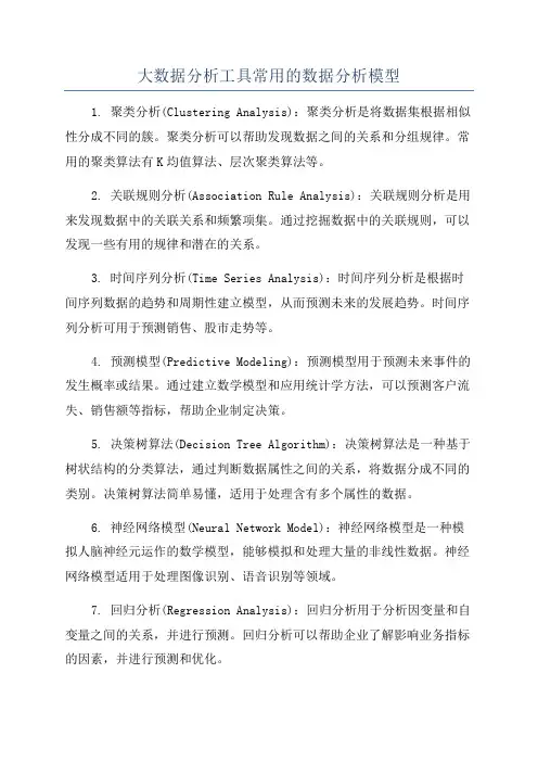 大数据分析工具常用的数据分析模型
