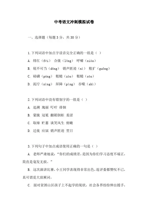 中考语文冲刺模拟试卷