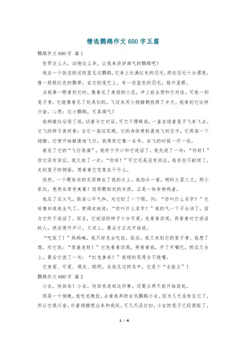 精选鹦鹉作文600字五篇