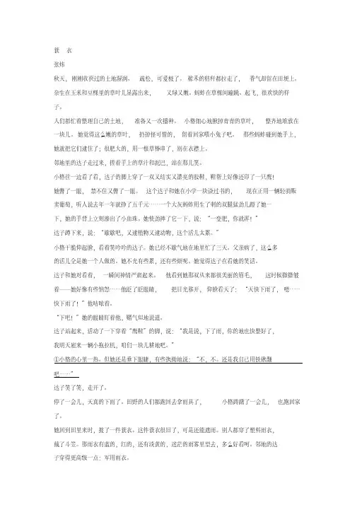 张炜《蓑衣》阅读练习及答案