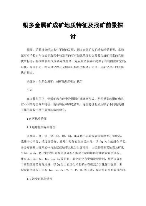 铜多金属矿成矿地质特征及找矿前景探讨