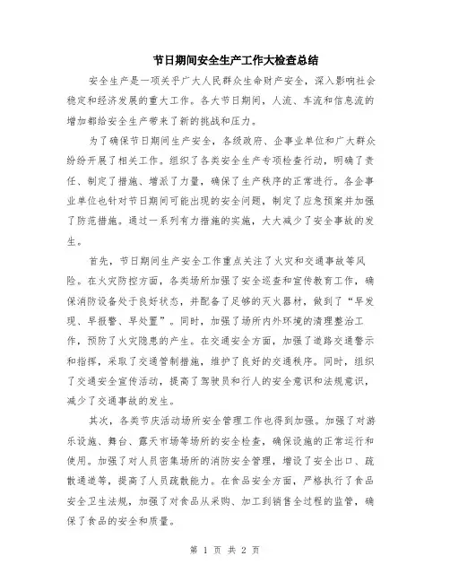 节日期间安全生产工作大检查总结