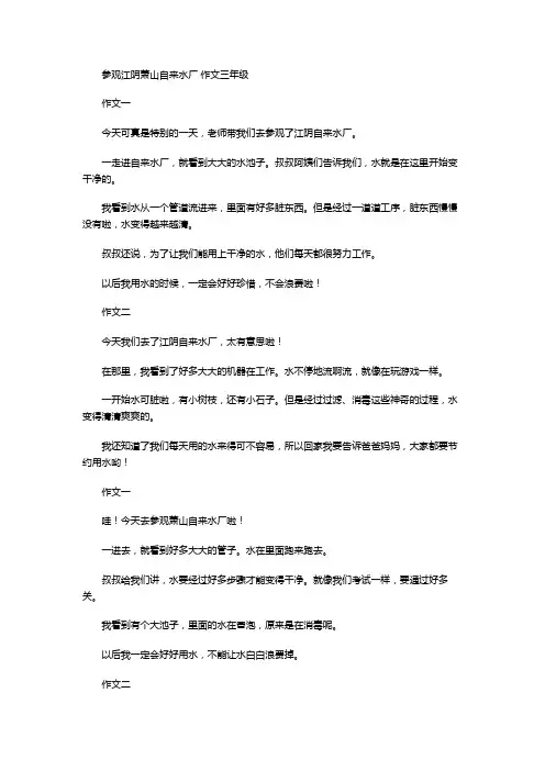 参观江阴萧山自来水厂 作文三年级