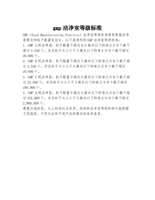 gmp洁净室等级标准