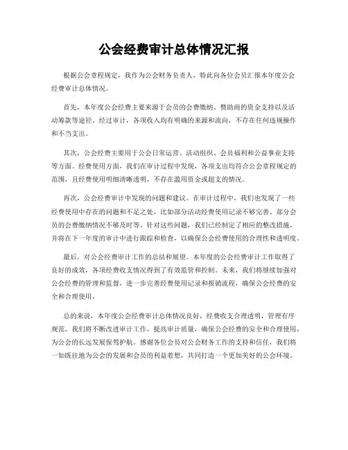 公会经费审计总体情况汇报