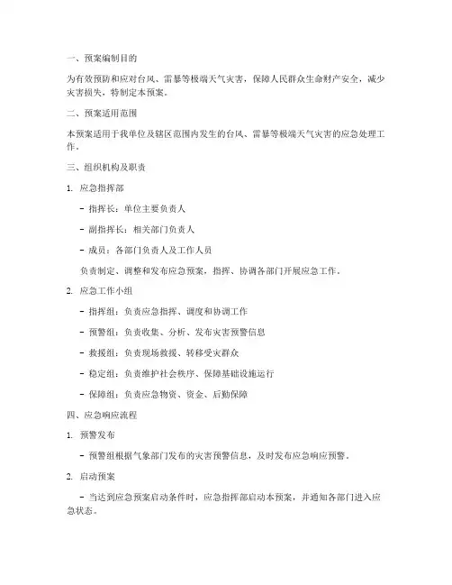 台风雷暴灾害应急处理预案