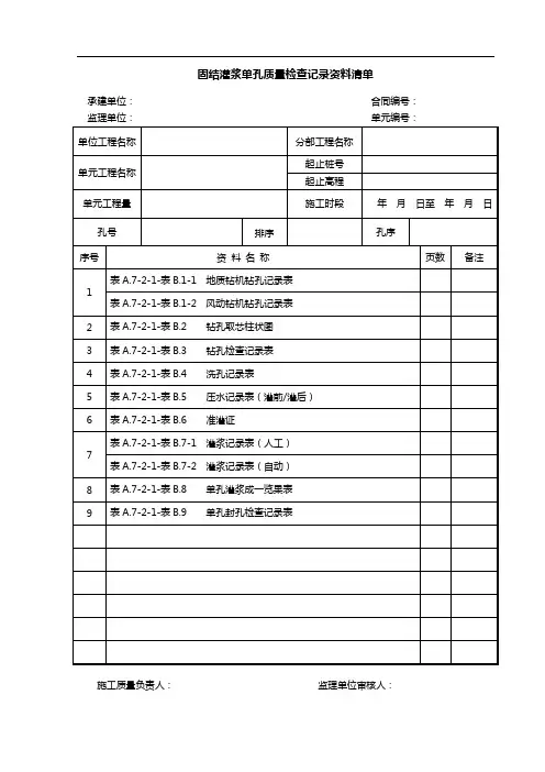 固结灌浆单孔质量检查记录表格