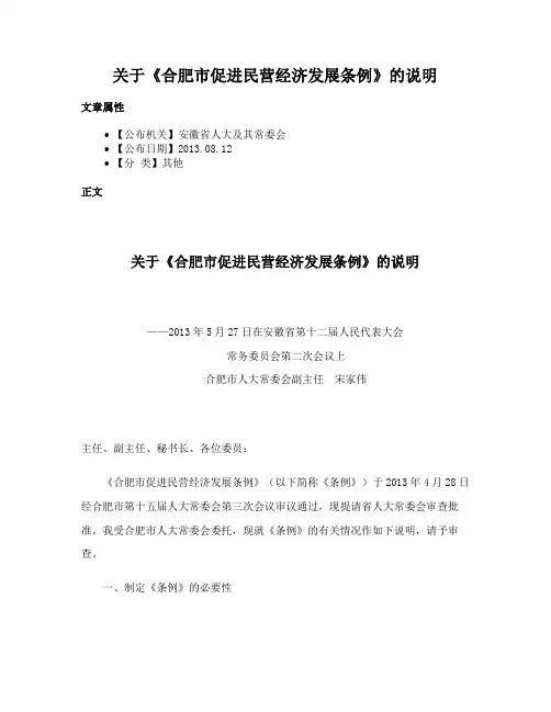 关于《合肥市促进民营经济发展条例》的说明