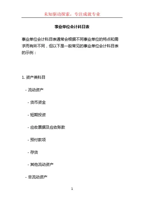 事业单位会计科目表 (2)