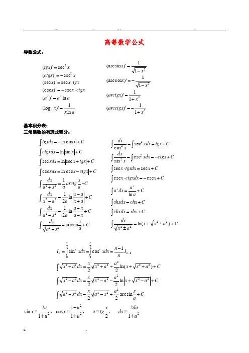 大学高等数学所有的公式大全精华