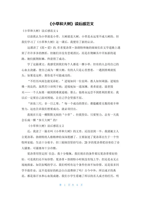 《小草和大树》读后感范文