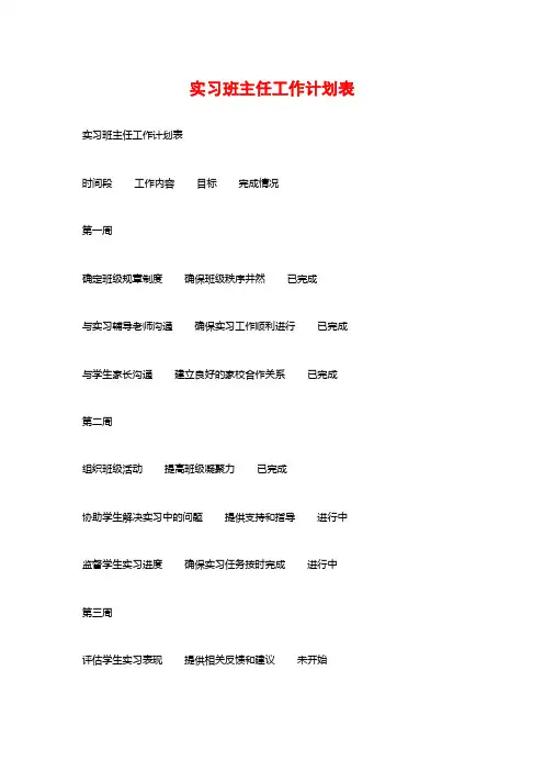 实习班主任工作计划表