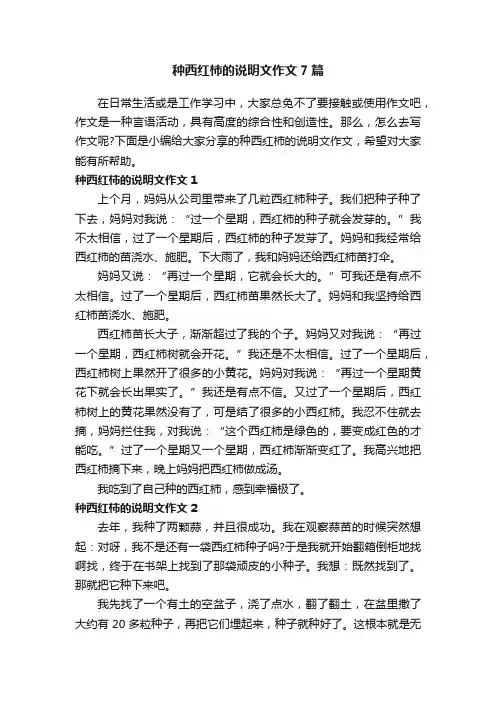 种西红柿的说明文作文7篇