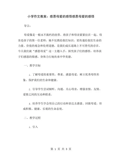 小学作文教案：感恩母爱的感悟