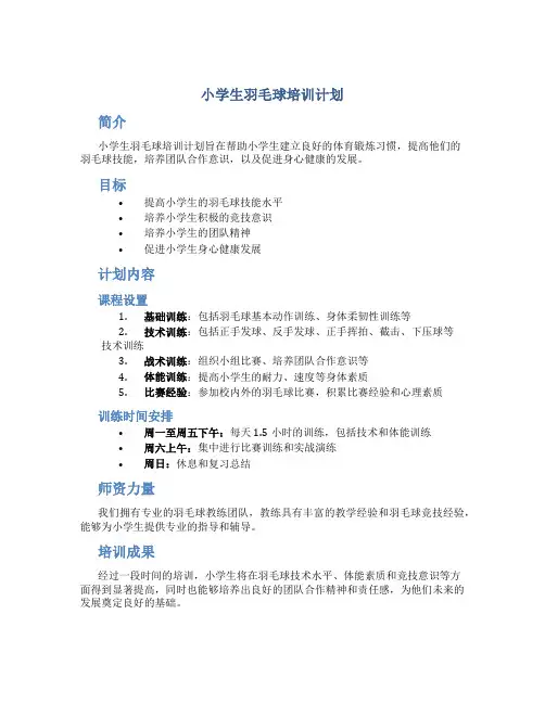 小学生羽毛球培训计划