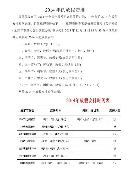 2014年的放假安排