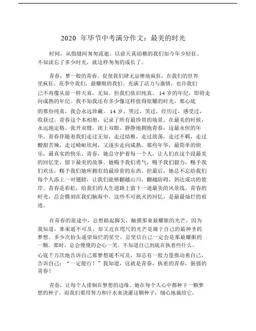 2020年毕节中考满分作文：最美的时光.doc