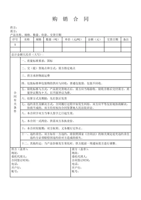 购销合同表格版