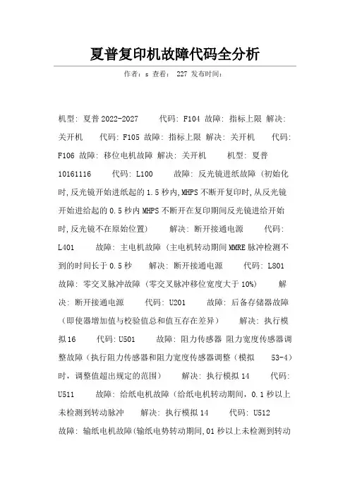 夏普故障代码