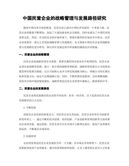 中国民营企业的战略管理与发展路径研究