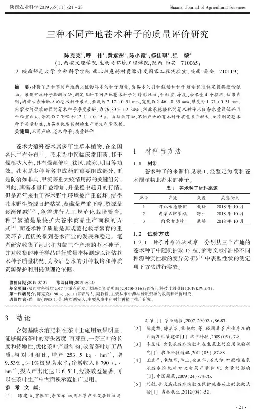 三种不同产地苍术种子的质量评价研究