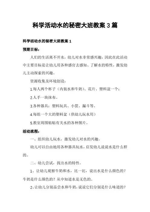 科学活动水的秘密大班教案3篇