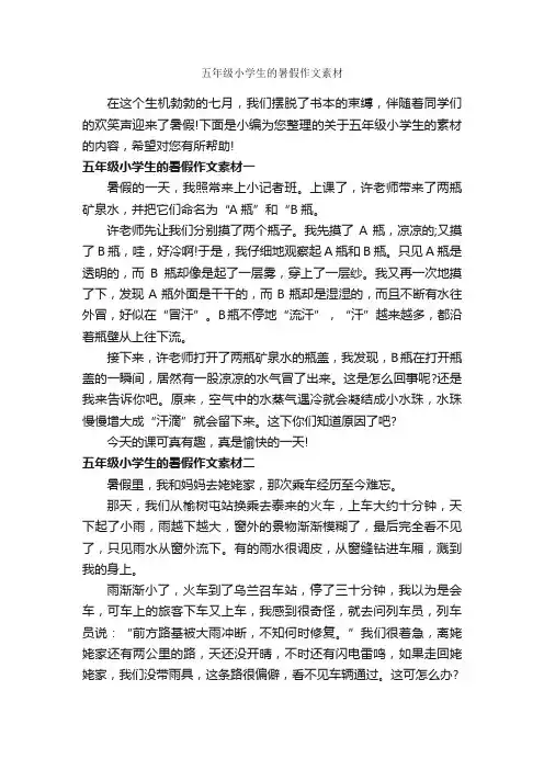 五年级小学生的暑假作文素材_小学生作文素材_