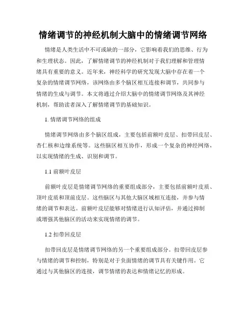 情绪调节的神经机制大脑中的情绪调节网络