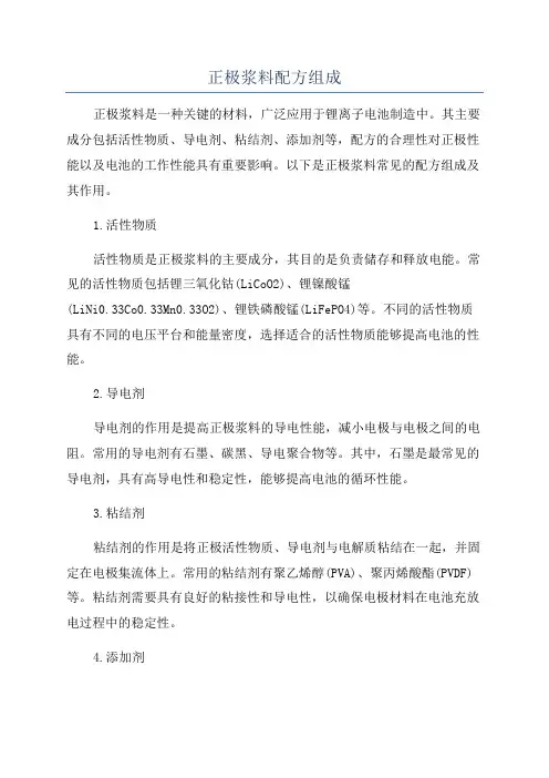 正极浆料配方组成