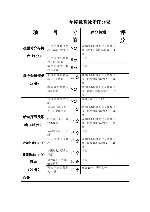 优秀社团评分表