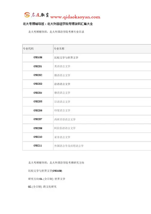 北大考博辅导班：北大外国语学院考博资料汇集大全