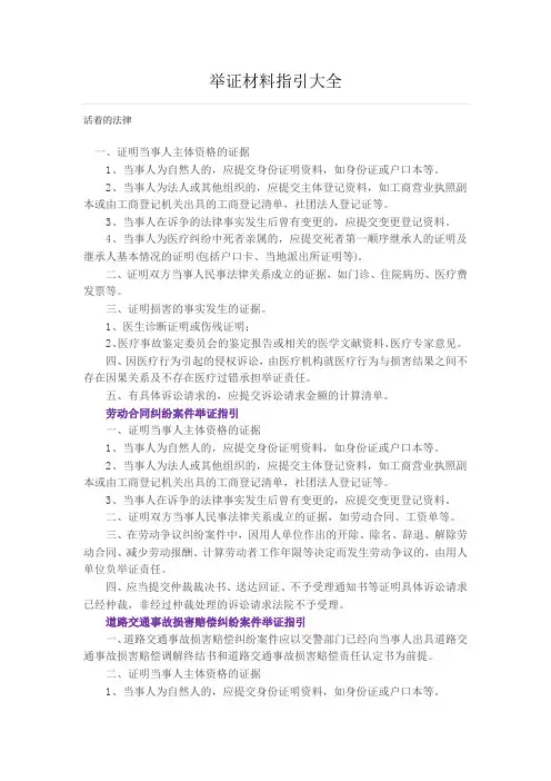 举证材料指引大全