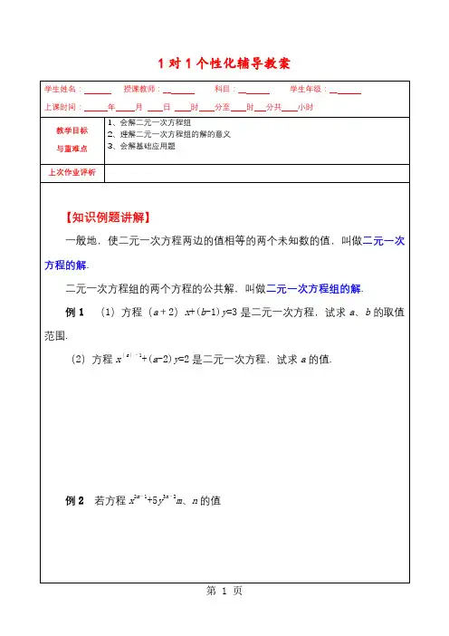 人教版七年级下册第八章 二元一次方程组复习讲义