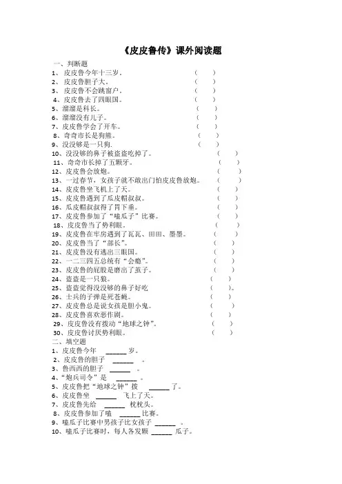 皮皮鲁试卷 - 无答案