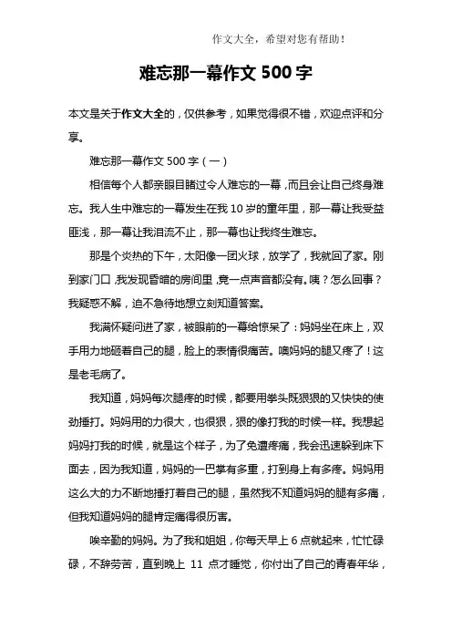 难忘那一幕作文500字