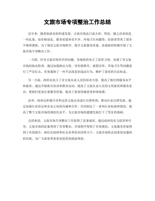 文旅市场专项整治工作总结