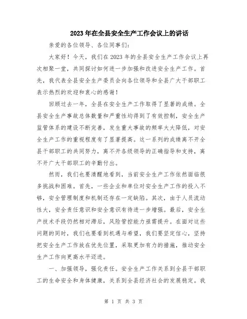 2023年在全县安全生产工作会议上的讲话