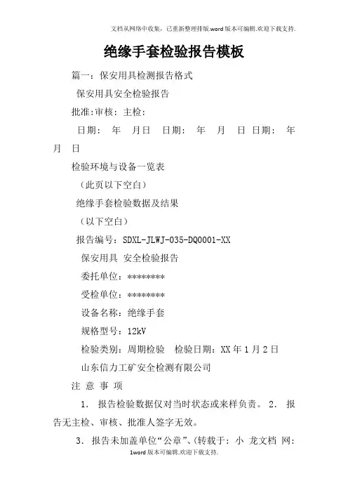 绝缘手套检验报告模板