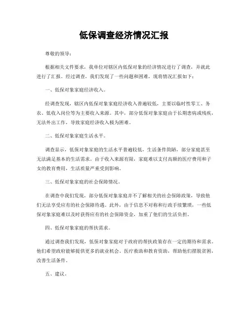 低保调查经济情况汇报